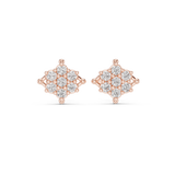 14K Solid Gold Lab Diamond Flower Cluster Earrings, Rose Gold