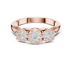 14K Solid Gold Lab Diamond Three-Stone Ring, Rose Gold