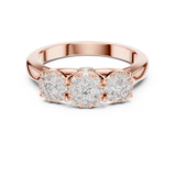 14K Solid Gold Lab Diamond Three-Stone Ring, Rose Gold