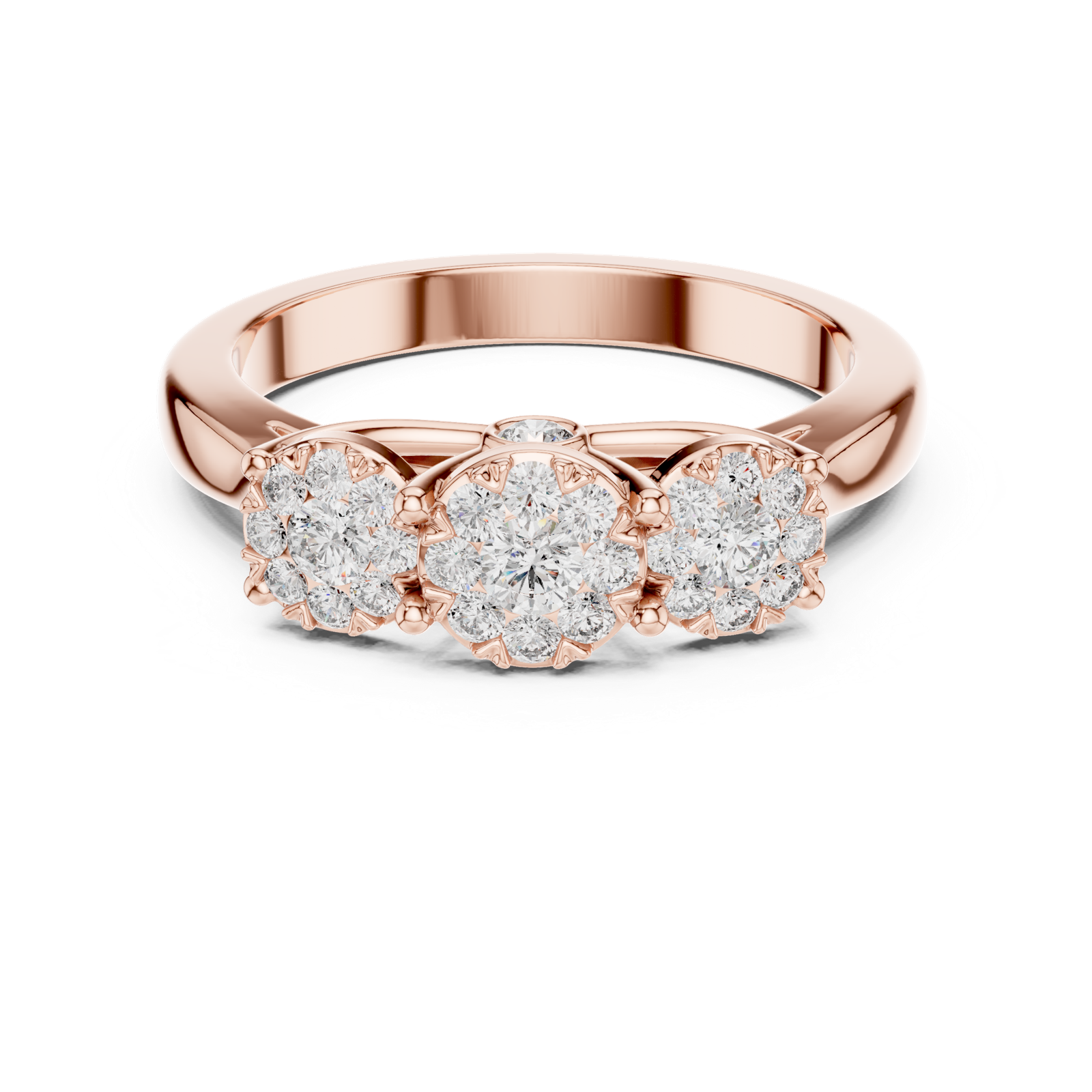14K Solid Gold Lab Diamond Three-Stone Ring, Rose Gold