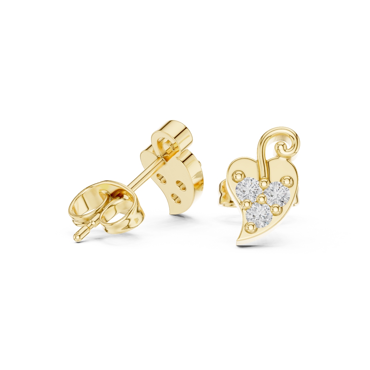 14K Solid Gold Lab Diamond Heart Cluster Earrings, Yellow Gold, view 1