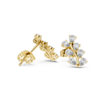14K Solid Gold Lab Diamond Leaf Cluster Earrings, Yellow Gold, view 1