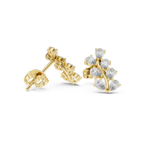 14K Solid Gold Lab Diamond Leaf Cluster Earrings, Yellow Gold, view 1