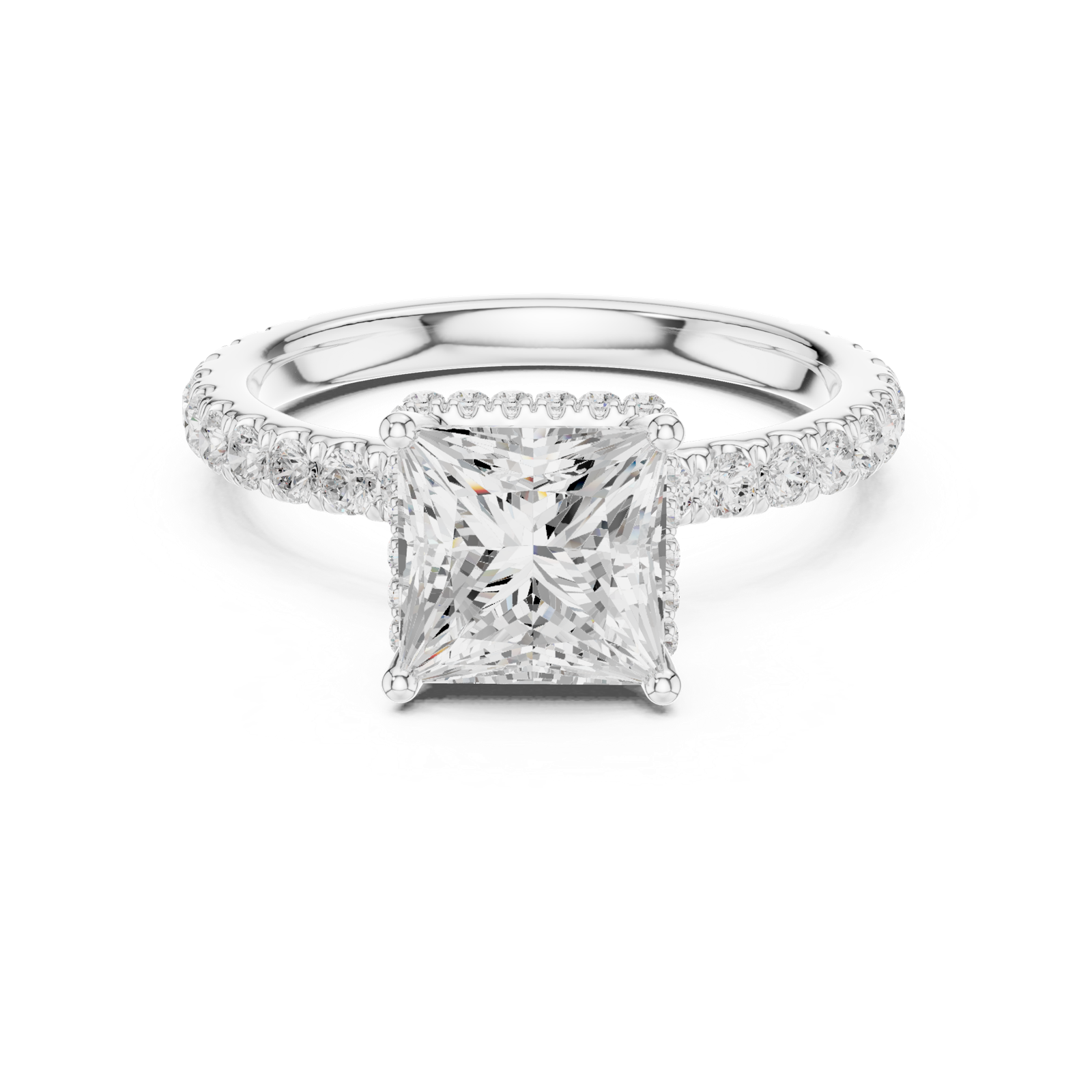 Gold Ring DDLR-165, Princess center stone, White Gold, view 4