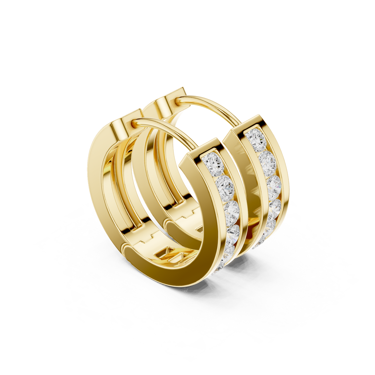 14K Solid Gold Lab Diamond Huggie Earrings, Yellow Gold, view 1