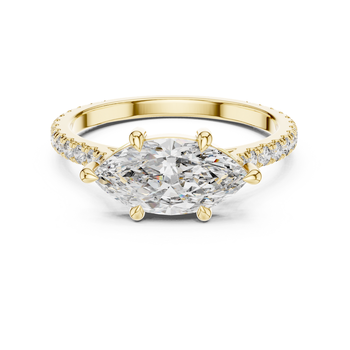 14K Solid Gold Lab Diamond Three-Stone Ring, Yellow Gold
