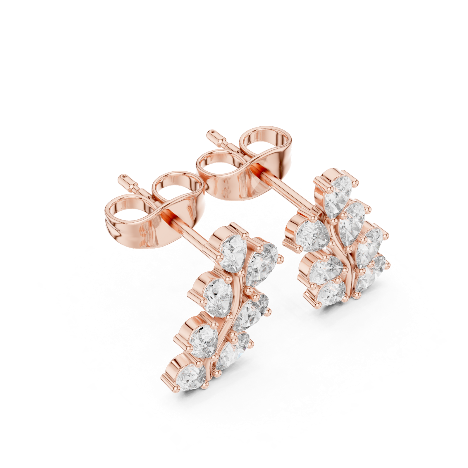14K Solid Gold Lab Diamond Leaf Cluster Earrings, Rose Gold, view 2