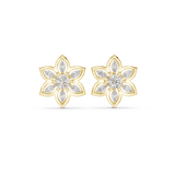 14K Solid Gold Lab Diamond Flower Cluster Earrings, Yellow Gold