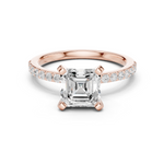 Gold Ring DDLR-040, Asscher center stone, Rose Gold