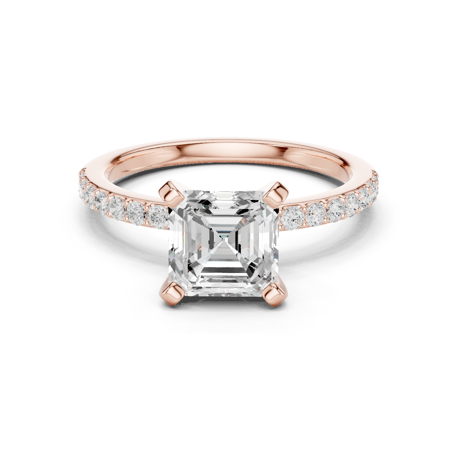 Gold Ring DDLR-040, Asscher center stone, Rose Gold