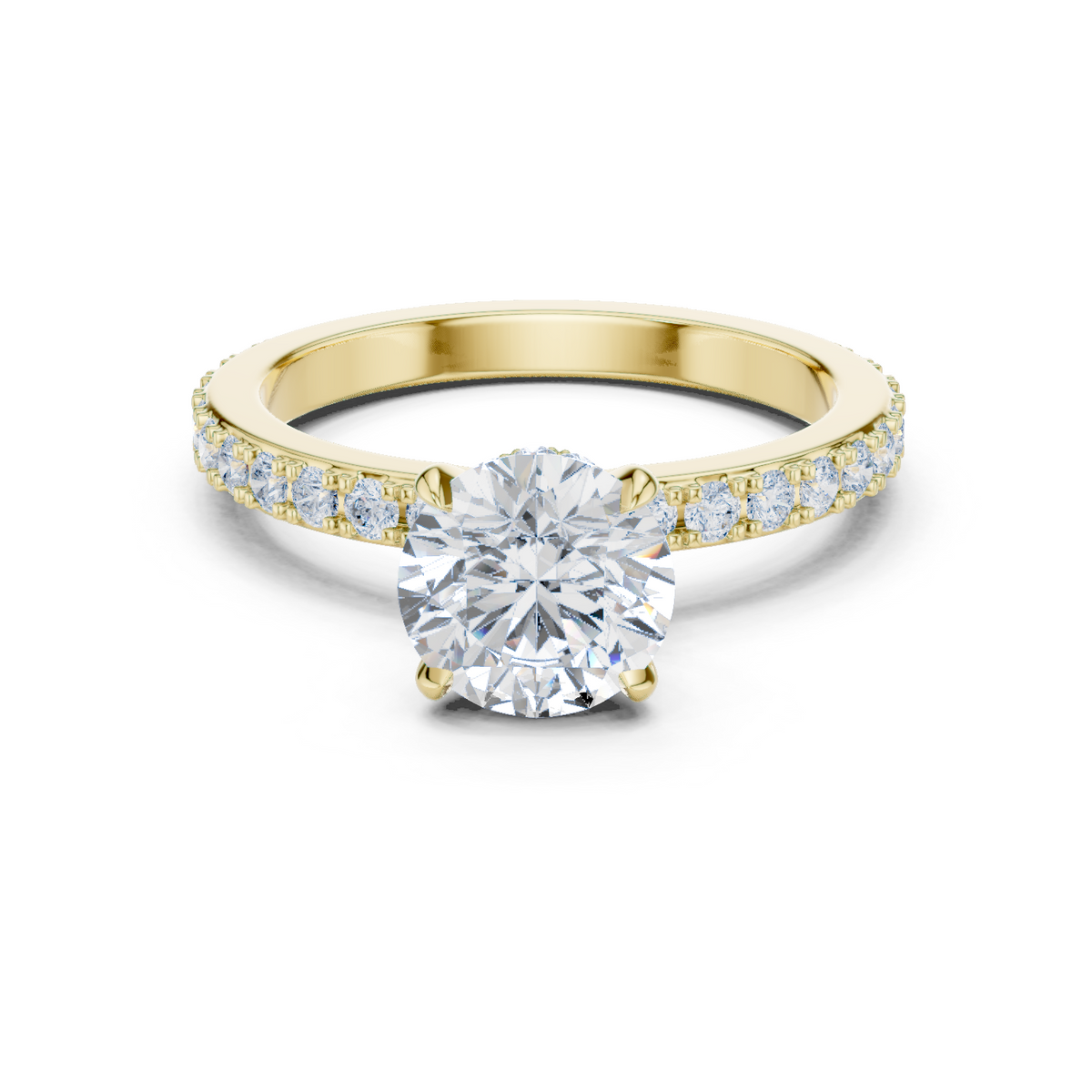 14K Solid Gold Lab Diamond Solitaire Ring, Yellow Gold