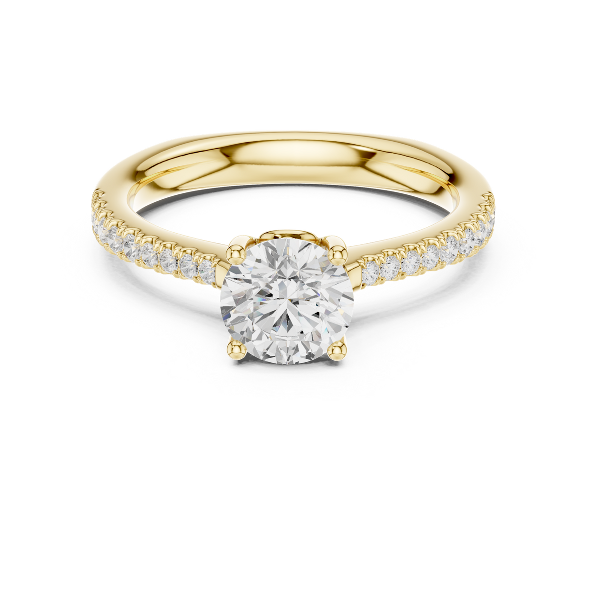 14K Solid Gold Lab Diamond Solitaire Ring, Yellow Gold