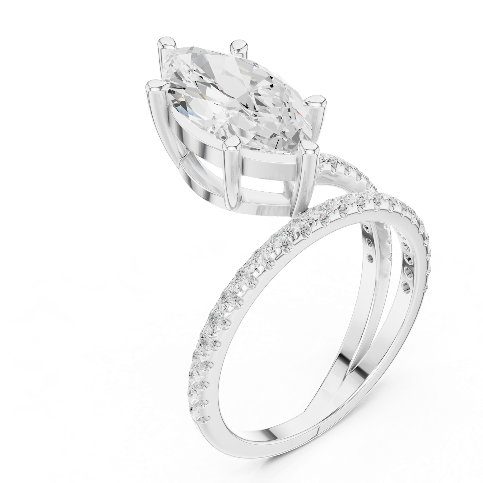 Gold Jewelry L35-39, Marquise center stone, White Gold, view 2