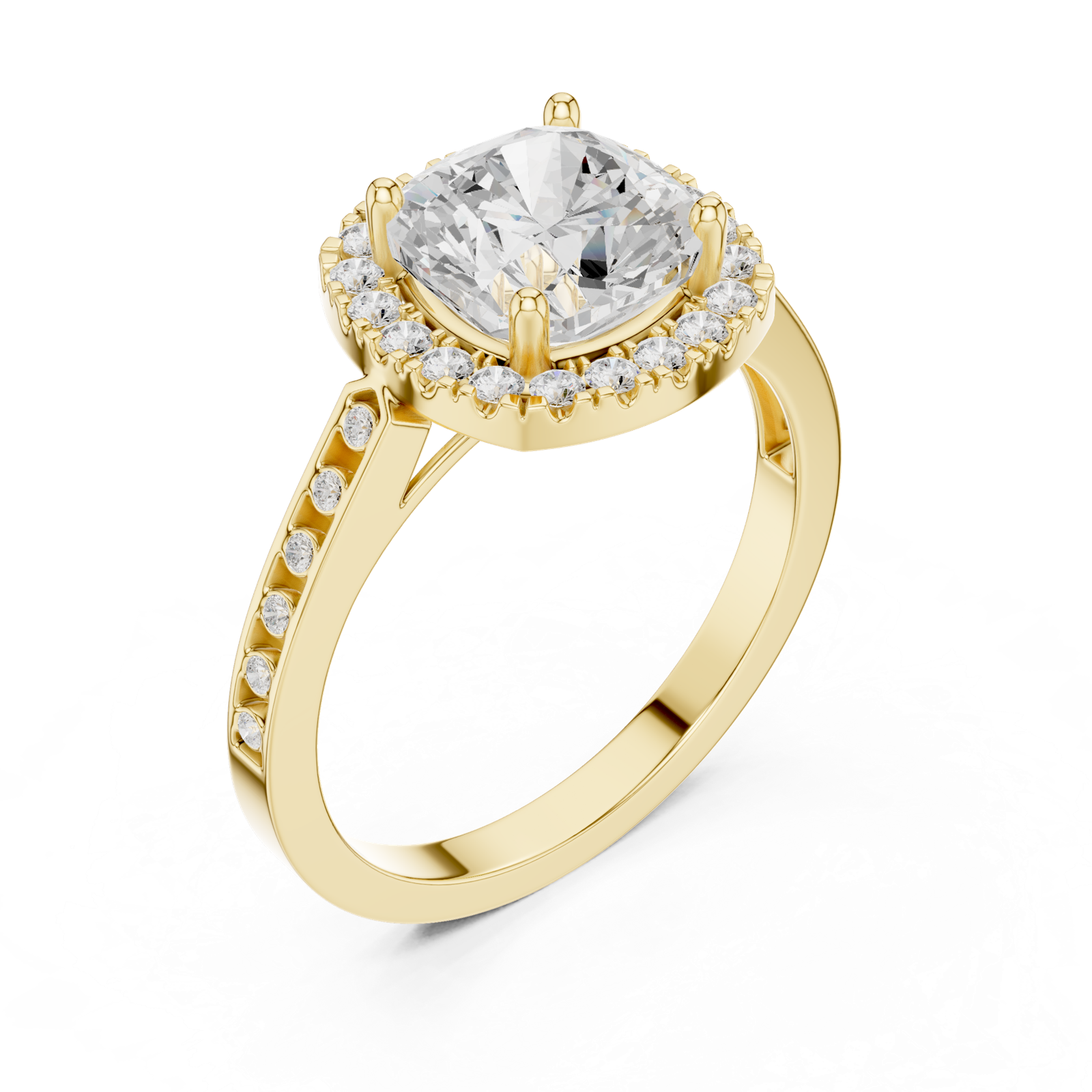 Gold Ring, Cushion center stone, Yellow Gold, view 2