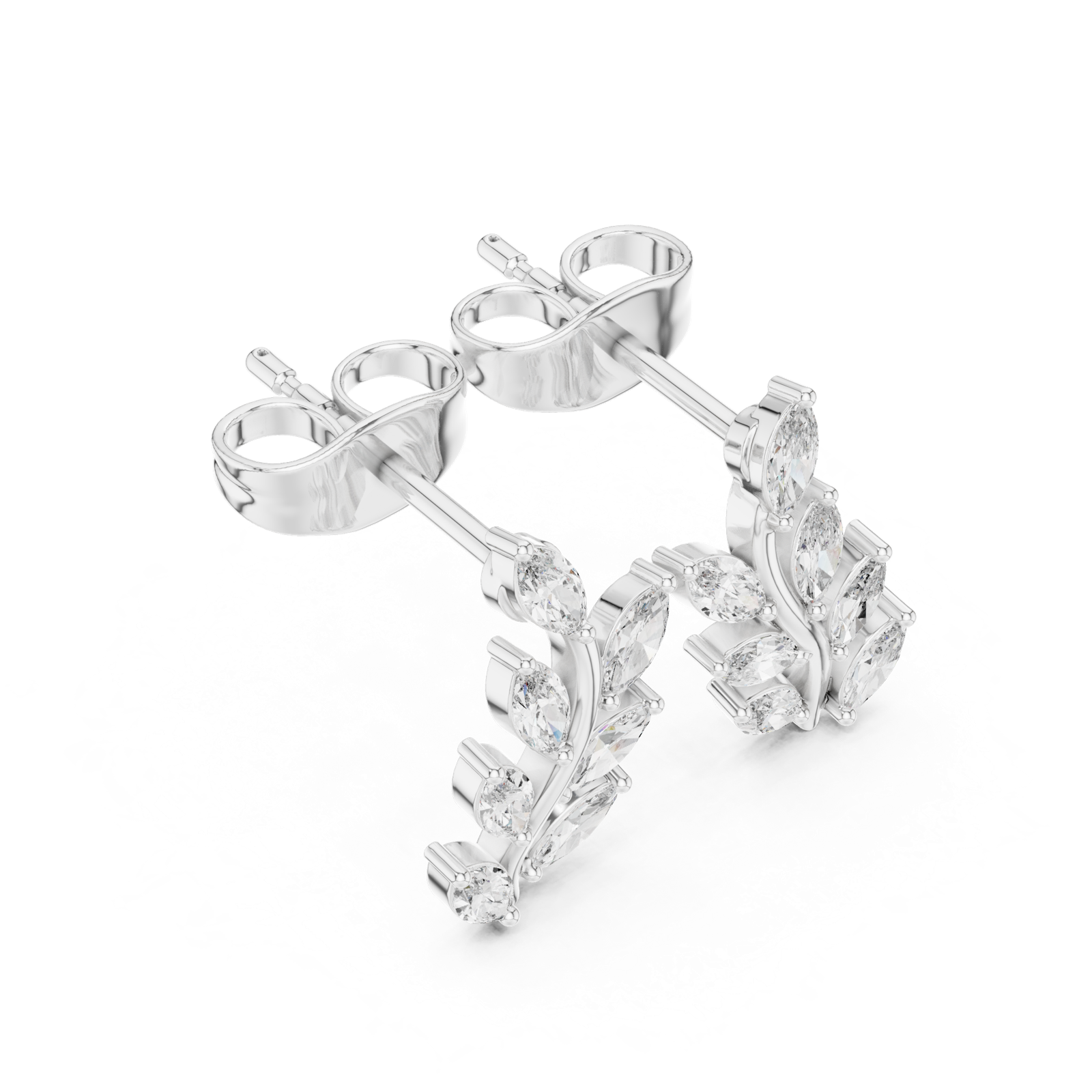 14K Solid Gold Lab Diamond Leaf Drop Earrings, White Gold, view 2