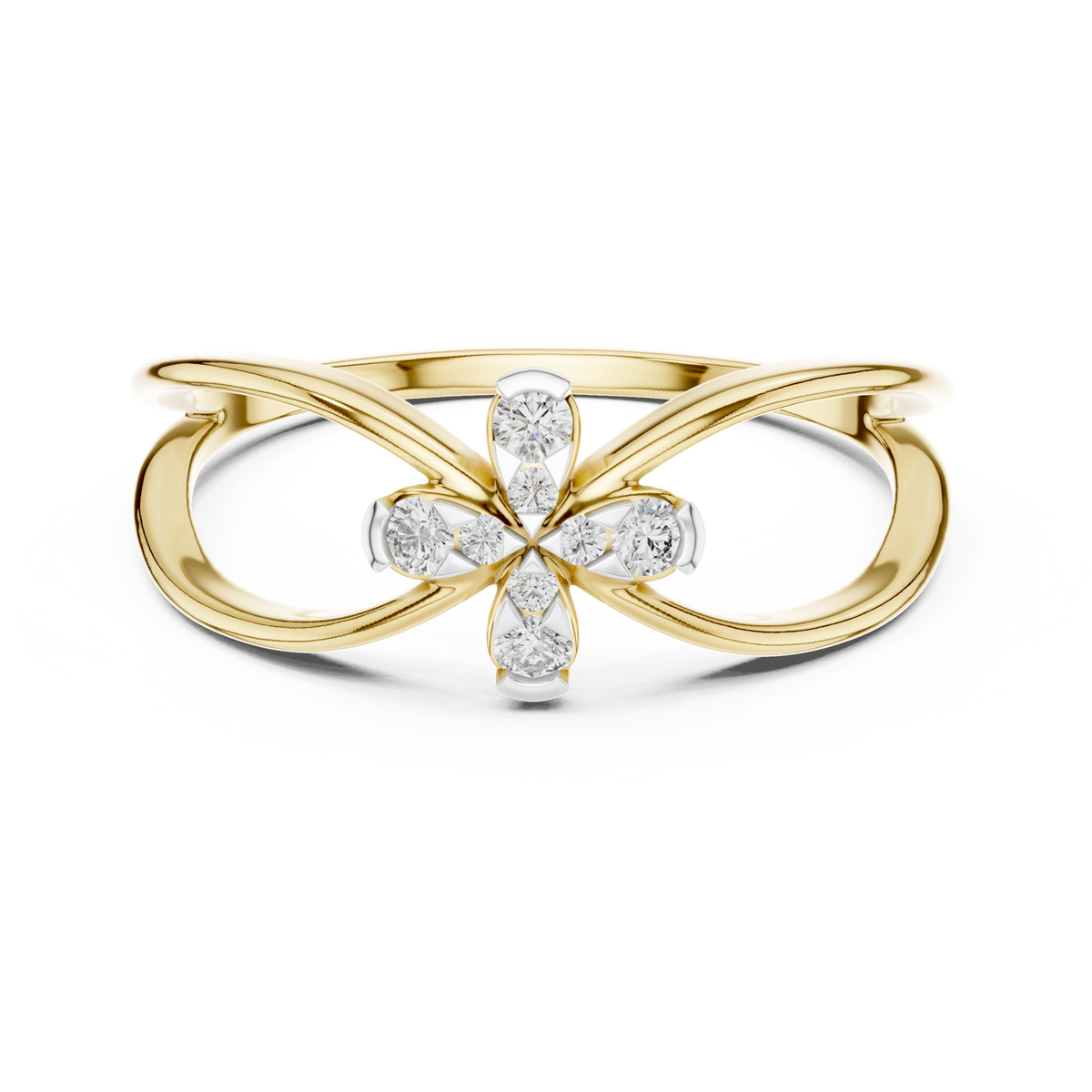 14K Solid Gold Lab Diamond Flower Cluster Ring, Yellow Gold