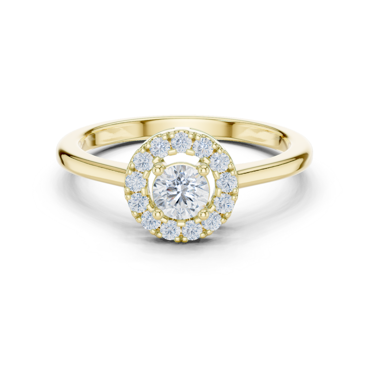 14K Solid Gold Lab Diamond Halo Ring, Yellow Gold