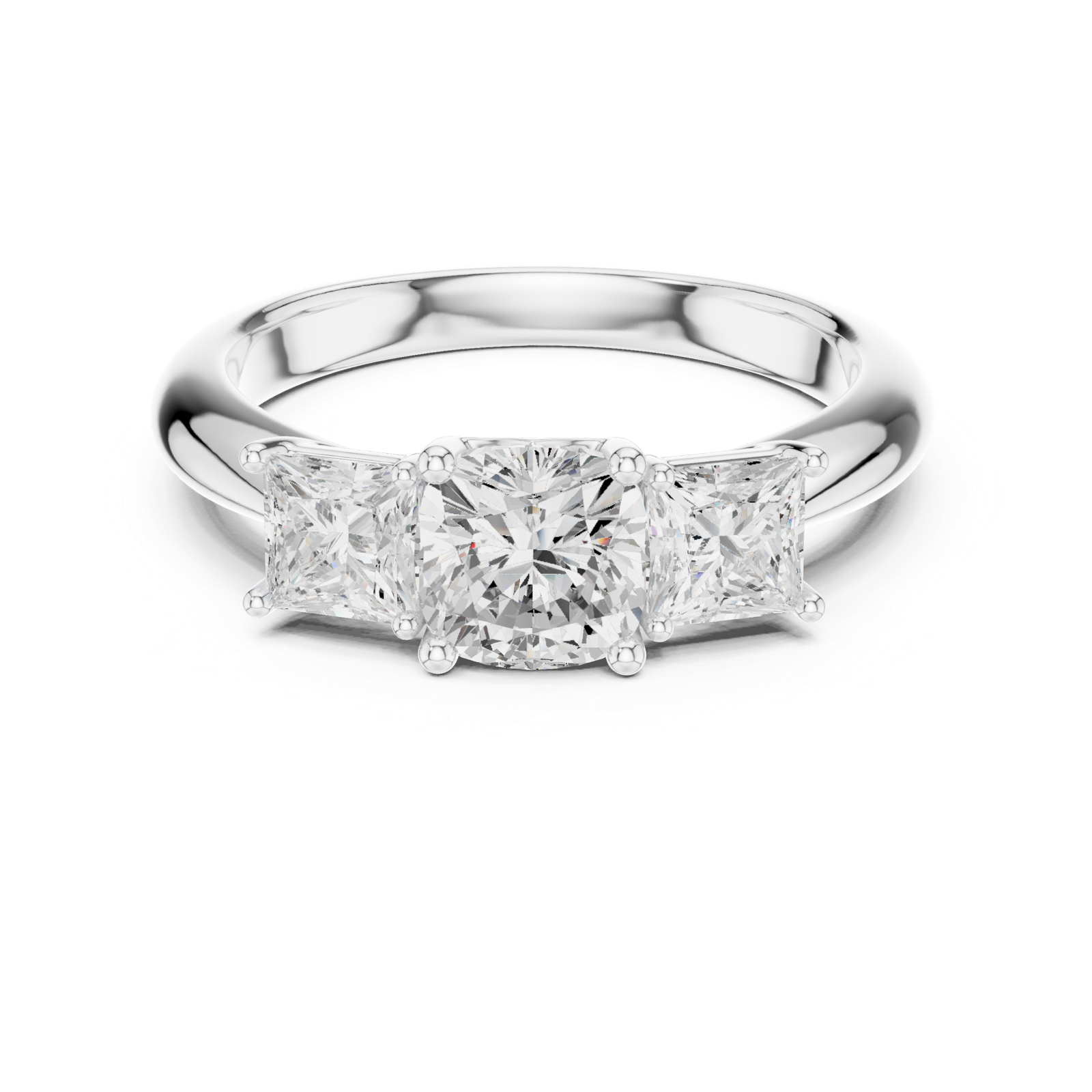 Gold Ring DDLR-044, Cushion center stone, White Gold, view 4