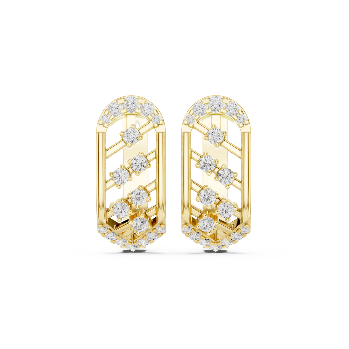 14K Solid Gold Lab Diamond Cluster Earrings, Yellow Gold