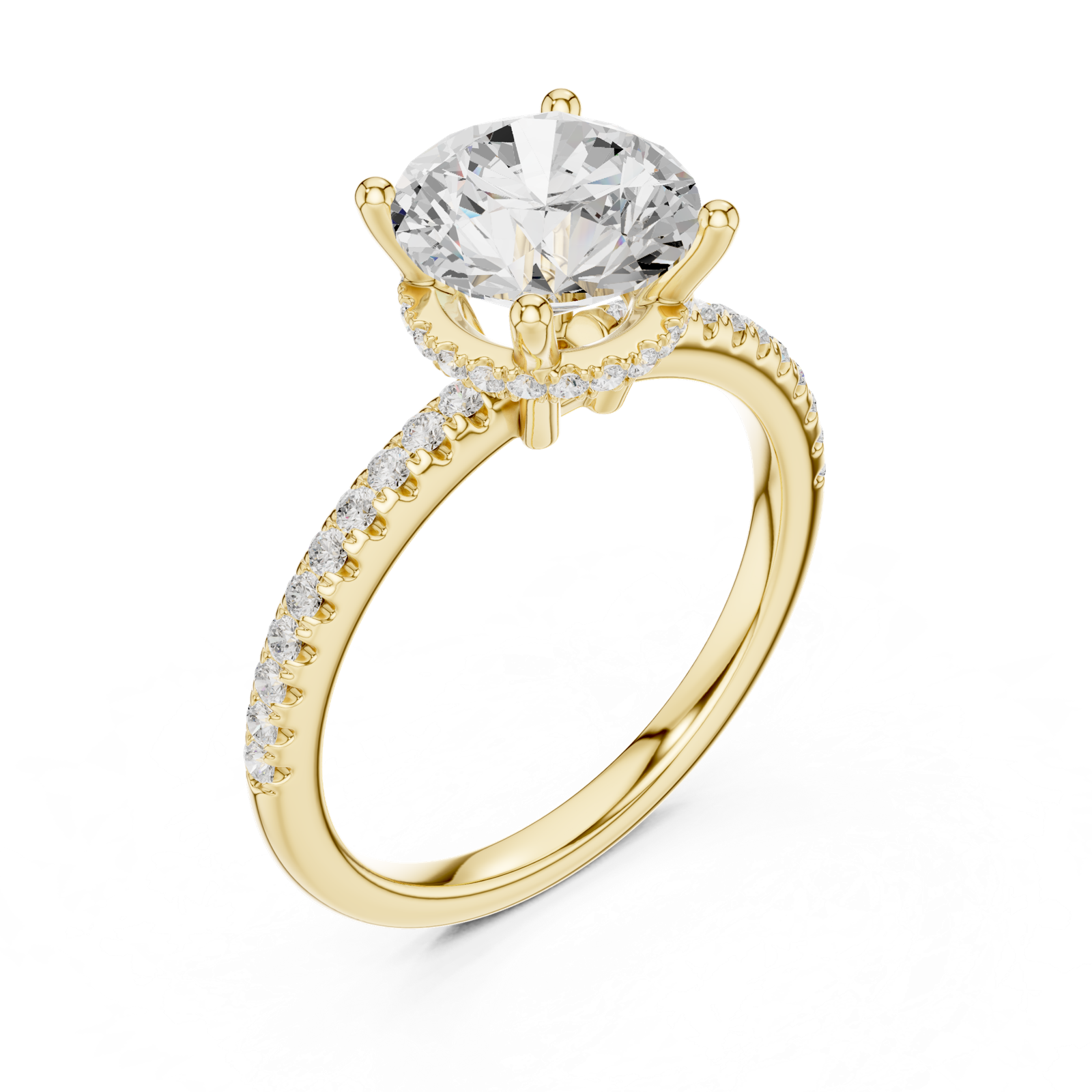 Gold Ring DDLR-177, Round center stone, Yellow Gold, view 2