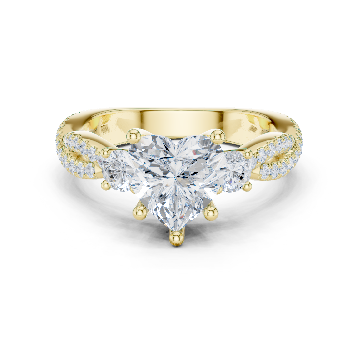 Gold Ring, Heart center stone, Yellow Gold