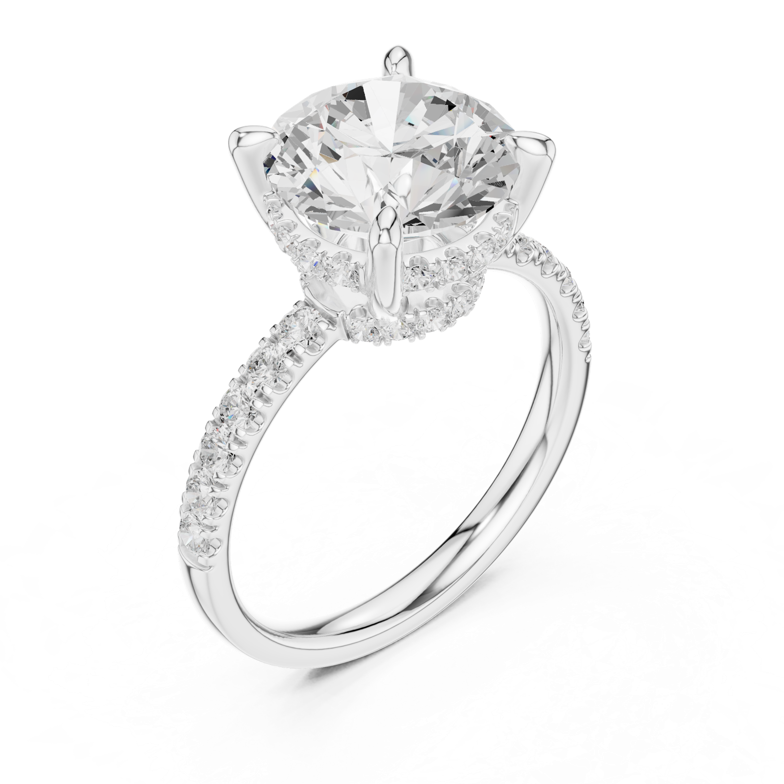 Gold Ring DDLR-259, Round center stone, White Gold, view 2