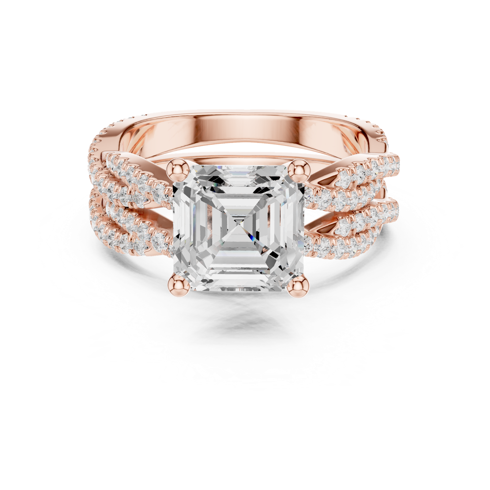 Gold Ring, Asscher center stone, Rose Gold, view 4