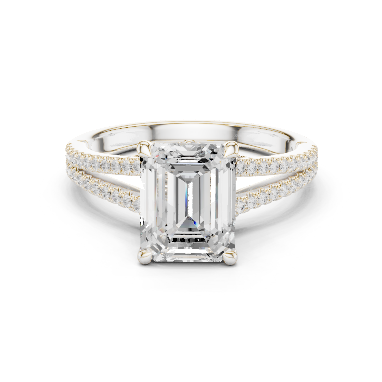 Gold Ring DDLR-252, Emerald center stone, White Gold