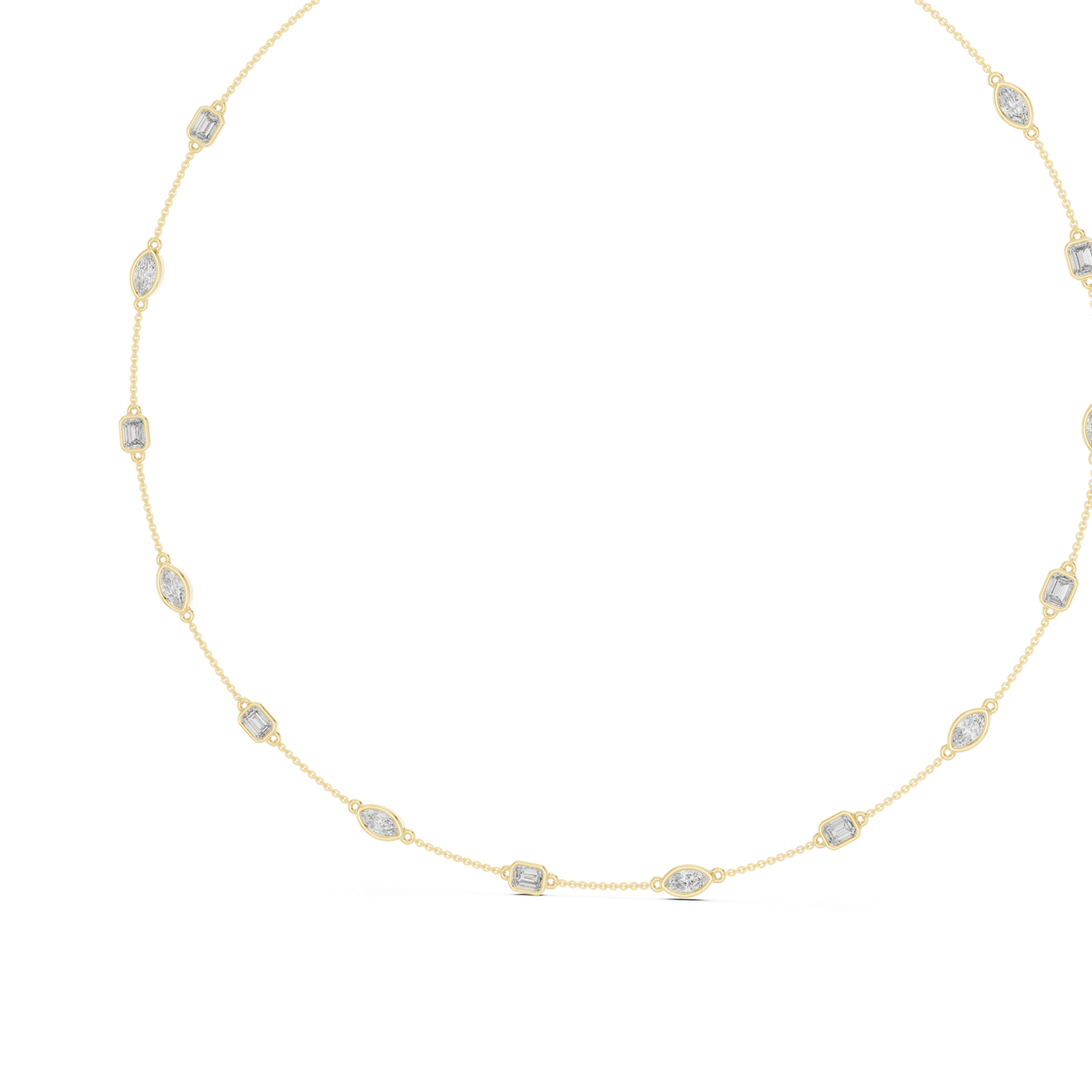 14K Solid Gold Lab Diamond Station Necklace, Yellow Gold, view 2