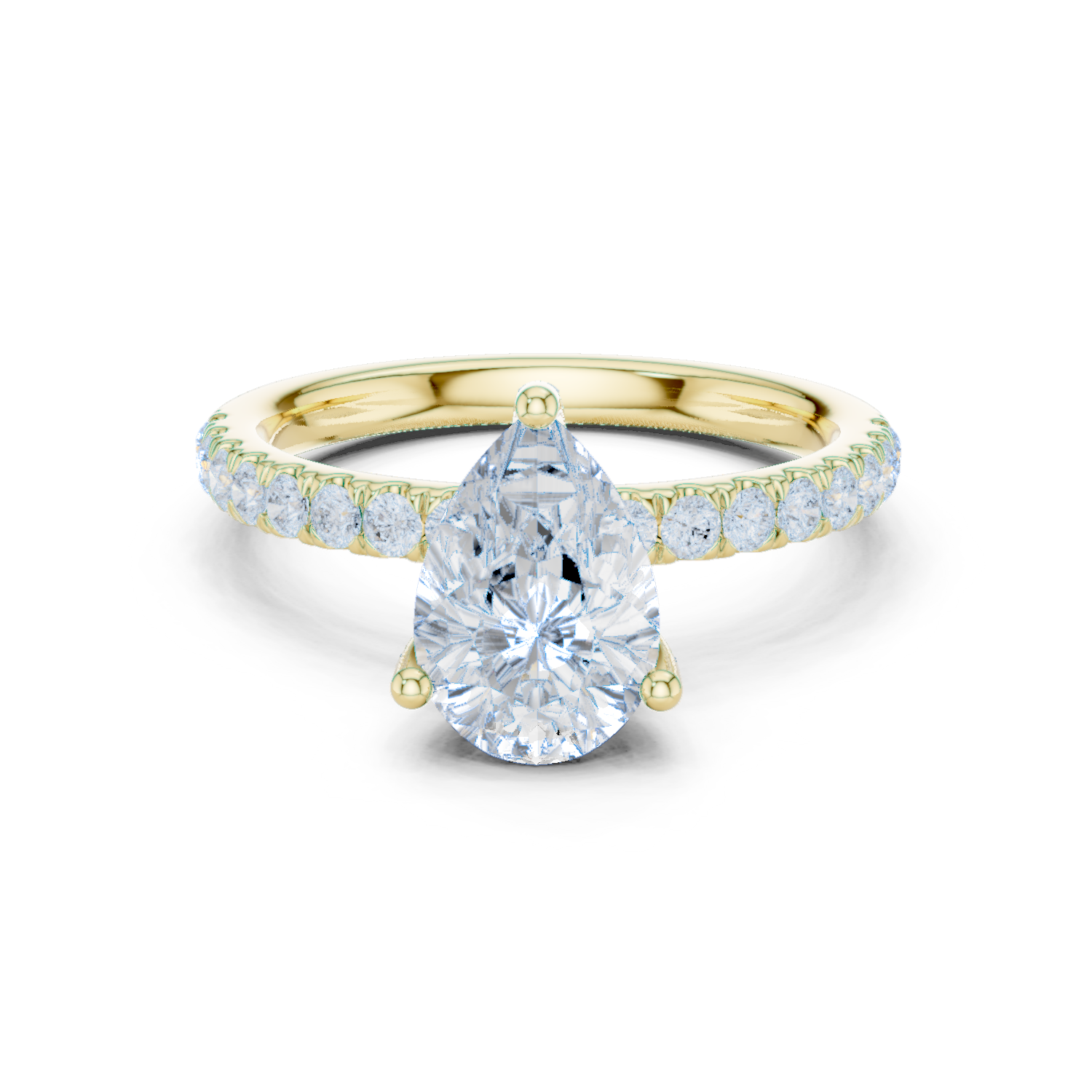 Gold Ring DDLR-161, Pear center stone, Yellow Gold