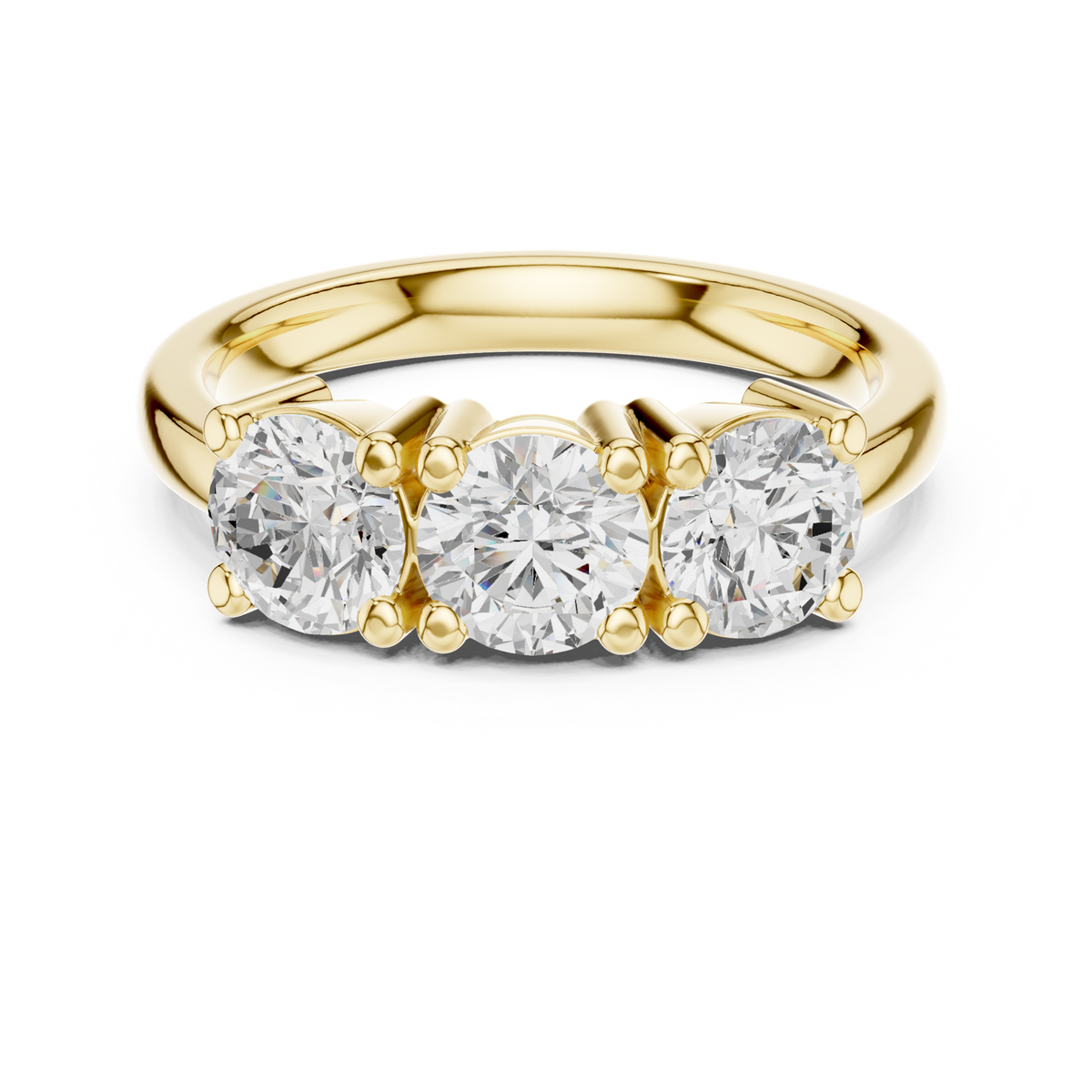 14K Solid Gold Lab Diamond Three-Stone Ring, Yellow Gold