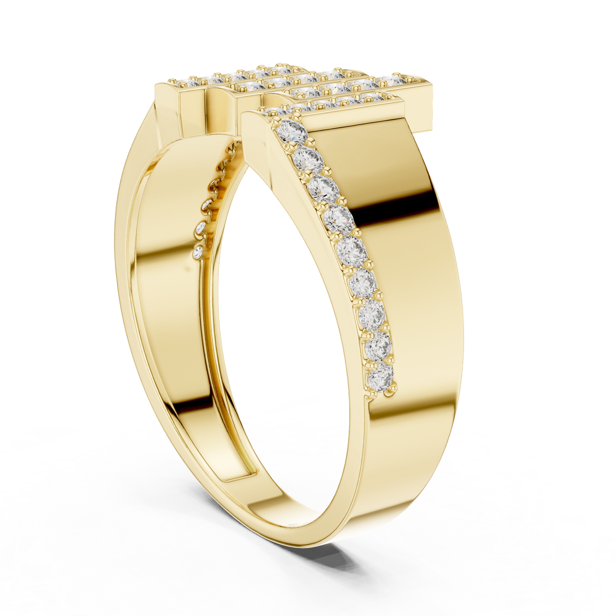 14K Solid Gold Lab Diamond Signet Ring, Yellow Gold, view 1