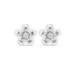 14K Solid Gold Lab Diamond Flower Cluster Earrings, White Gold