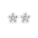 14K Solid Gold Lab Diamond Flower Cluster Earrings, White Gold