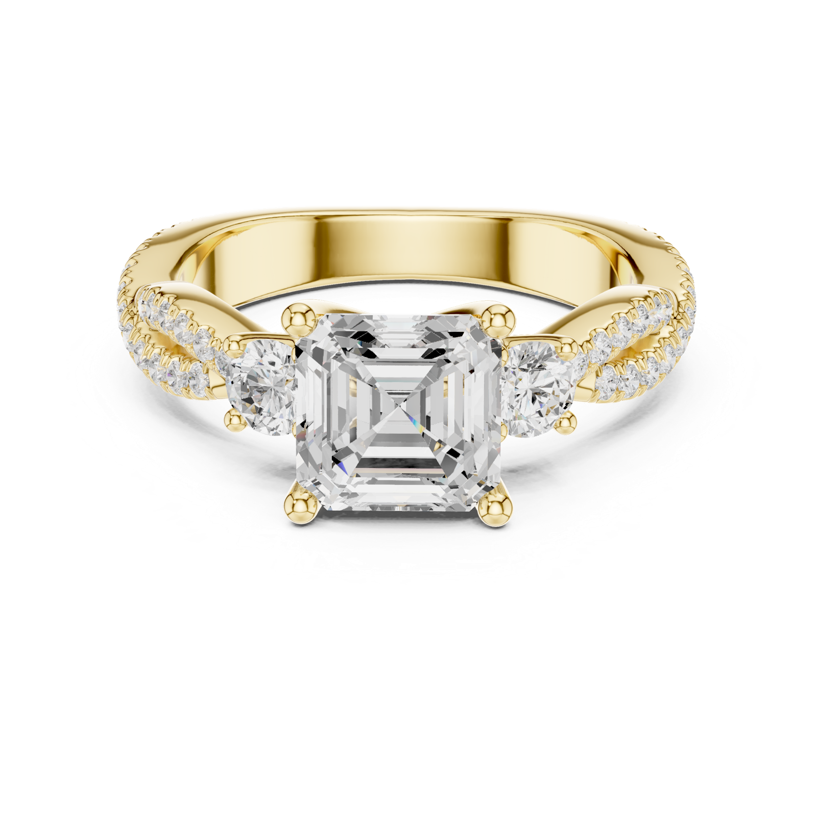 Gold Ring, Asscher center stone, Yellow Gold, view 4