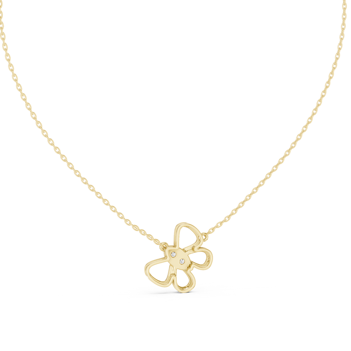 14K Solid Gold Lab Diamond Flower Pendant Necklace, Yellow Gold, view 4
