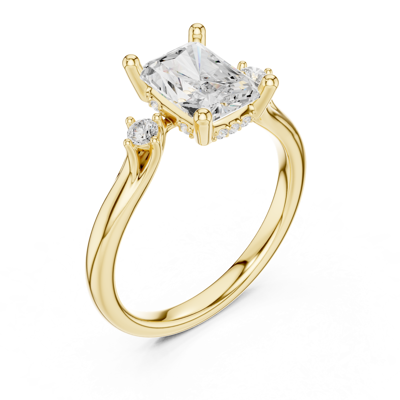 Gold Ring DDLR-164, Radiant center stone, Yellow Gold, view 2