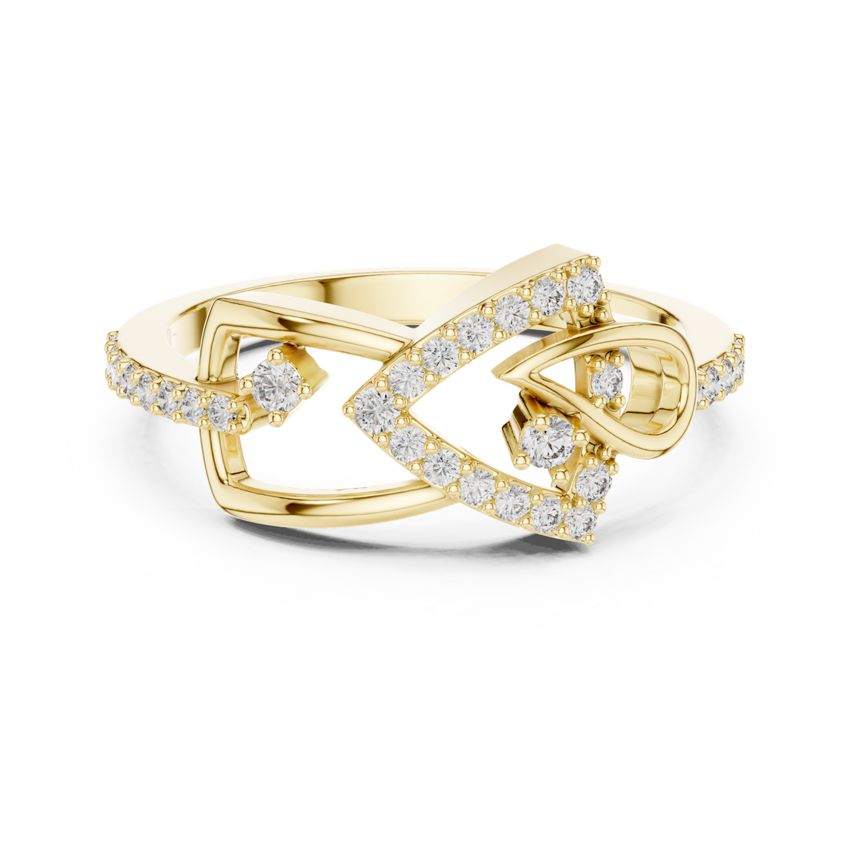 14K Solid Gold Lab Diamond Infinity Crossover Ring, Yellow Gold