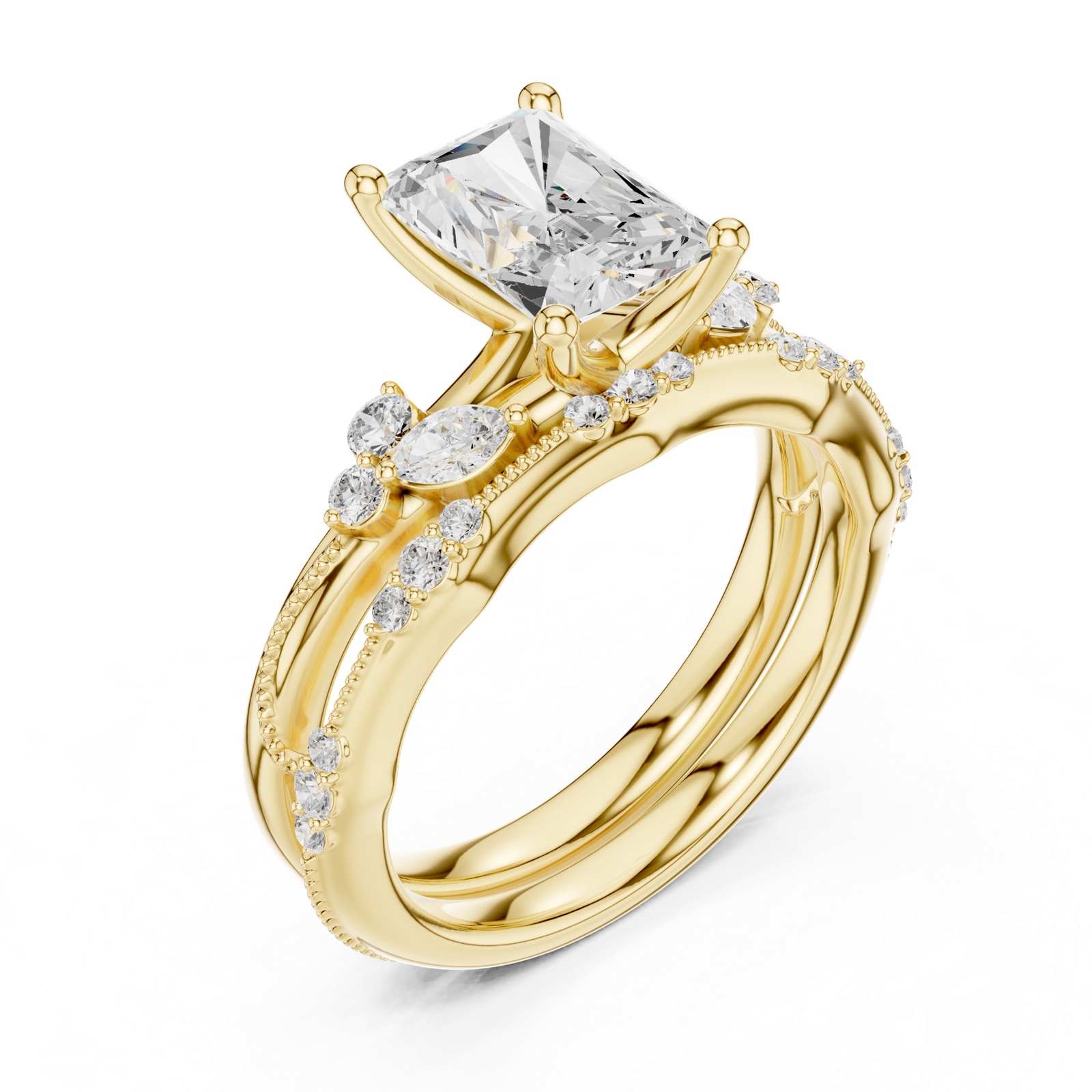 Gold Ring DDLR-299, Radiant center stone, Yellow Gold, view 2