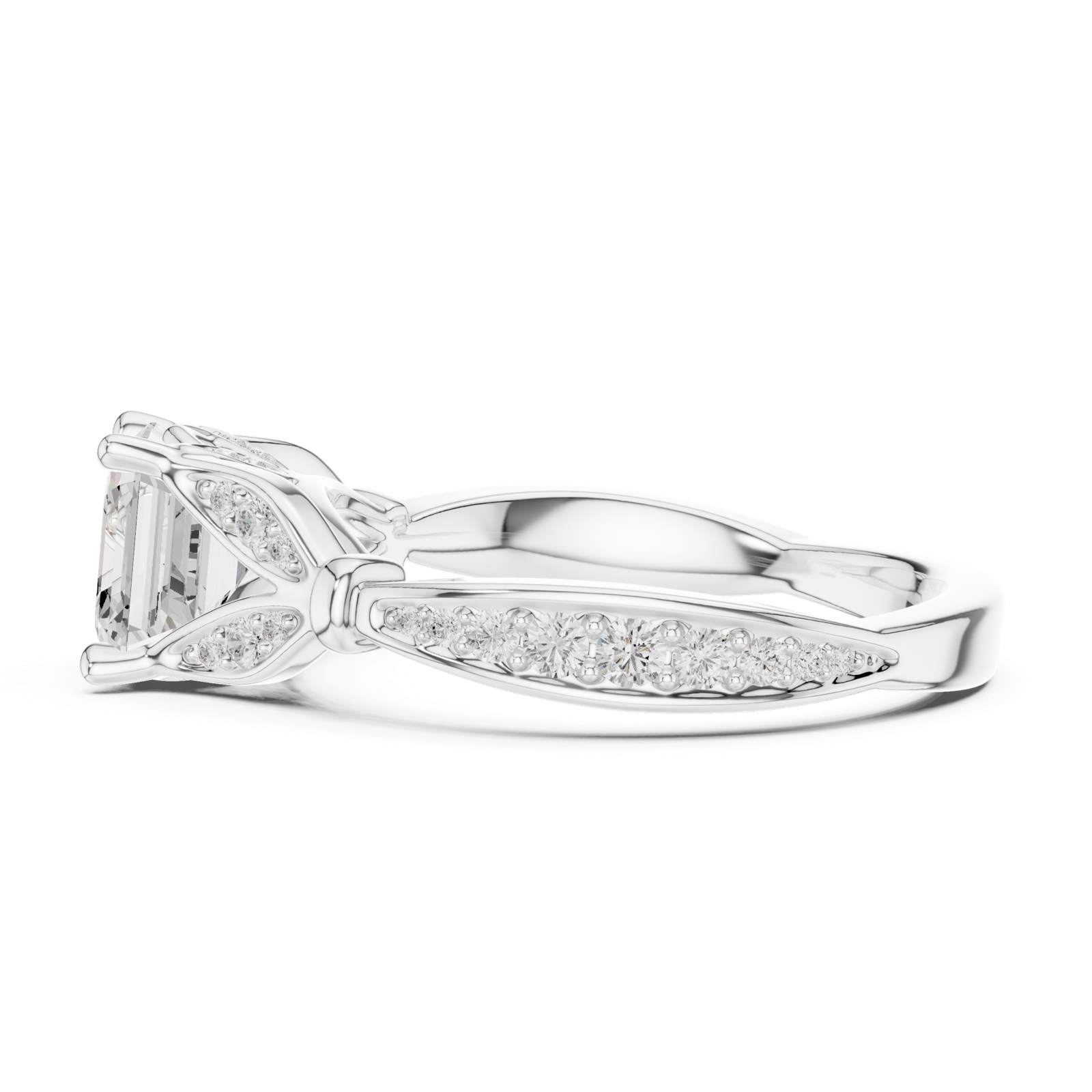 Gold Ring DDLR-257, Asscher center stone, White Gold, view 3