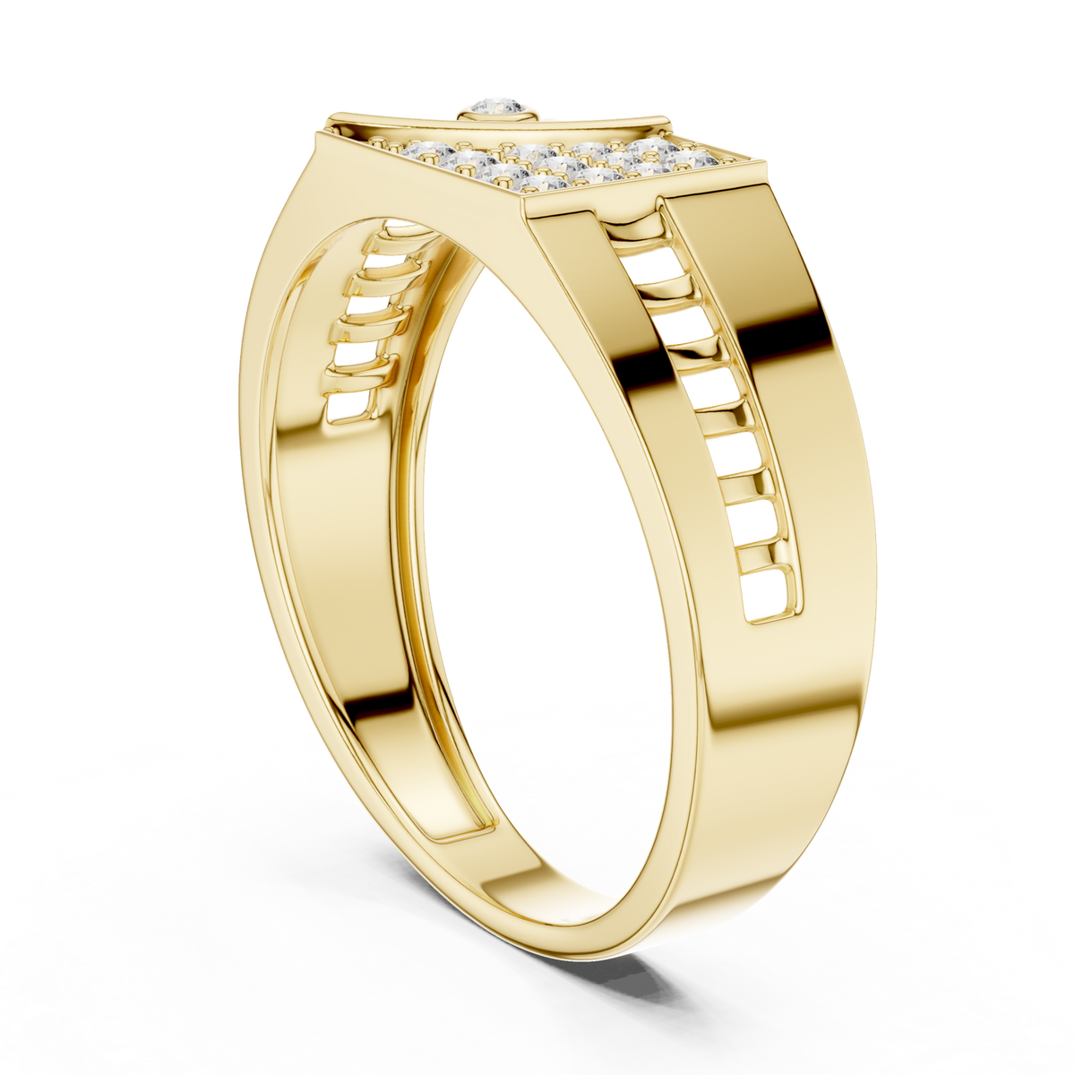 14K Solid Gold Lab Diamond Signet Ring, Yellow Gold, view 1