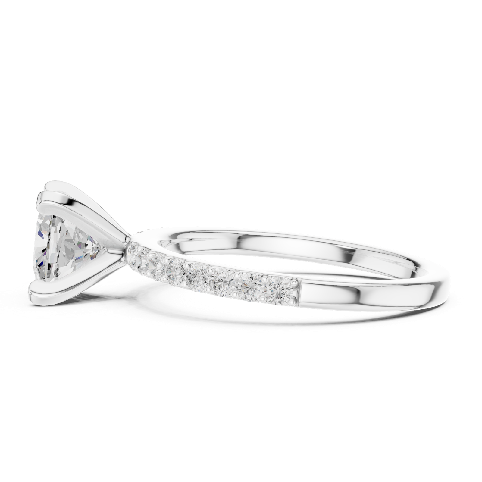 Gold Ring DDLR-040, Cushion center stone, White Gold, view 3