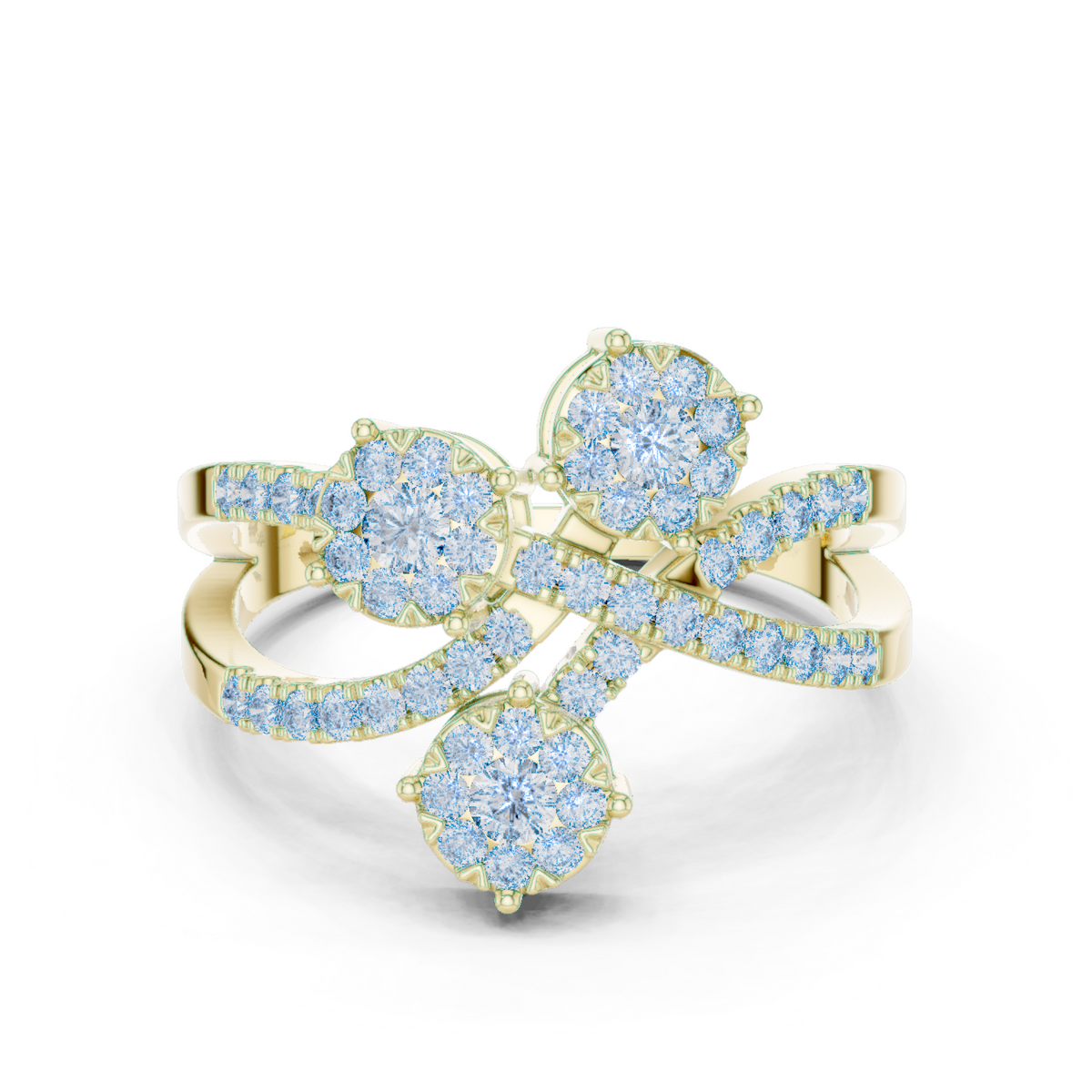 14K Solid Gold Lab Diamond Crossover Ring, Yellow Gold