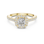 Gold Halo Pave Engagement Ring, Cushion center stone, Yellow Gold, view 4