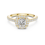 Gold Halo Pave Engagement Ring, Cushion center stone, Yellow Gold, view 4