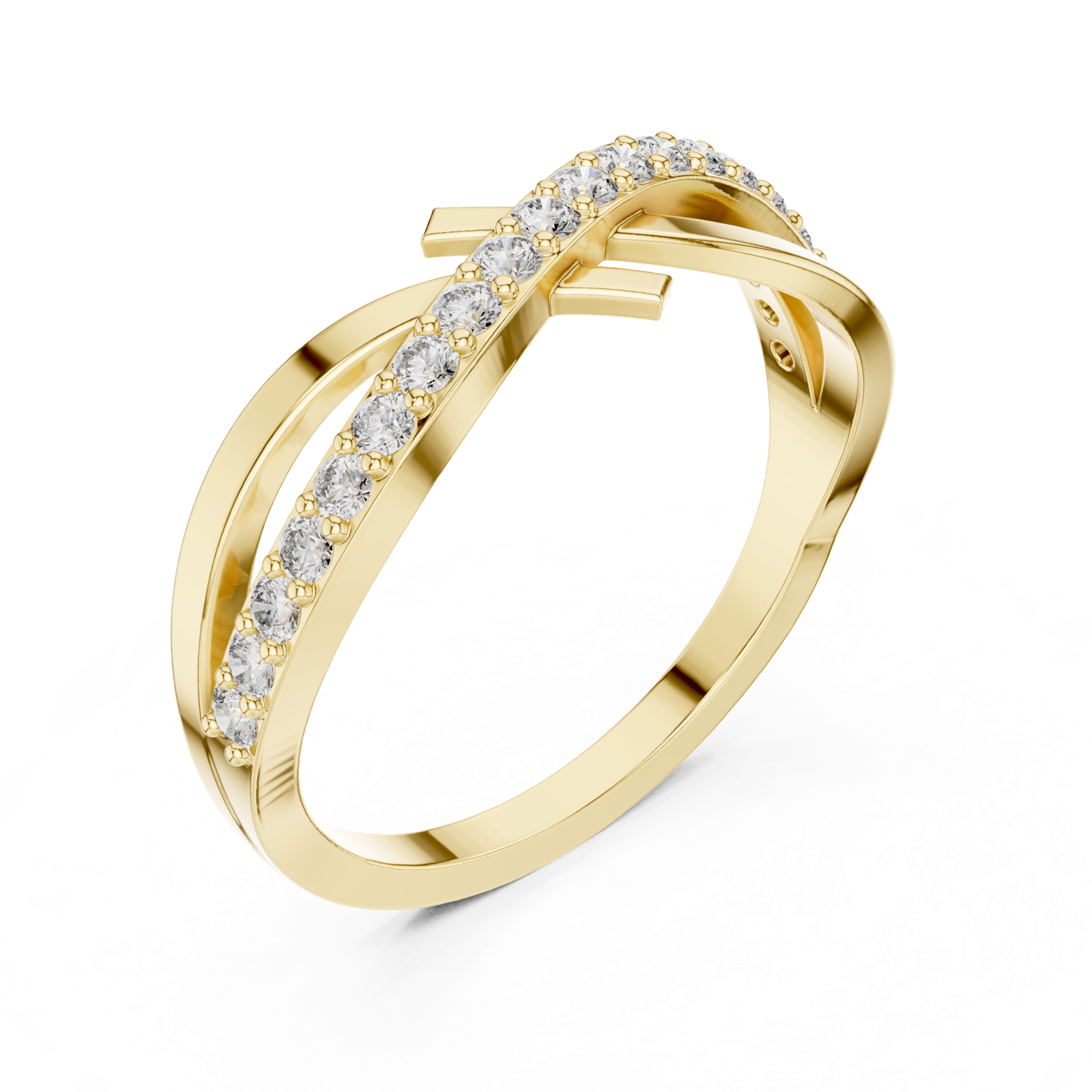 14K Solid Gold Lab Diamond Crossover Ring, Yellow Gold, view 2
