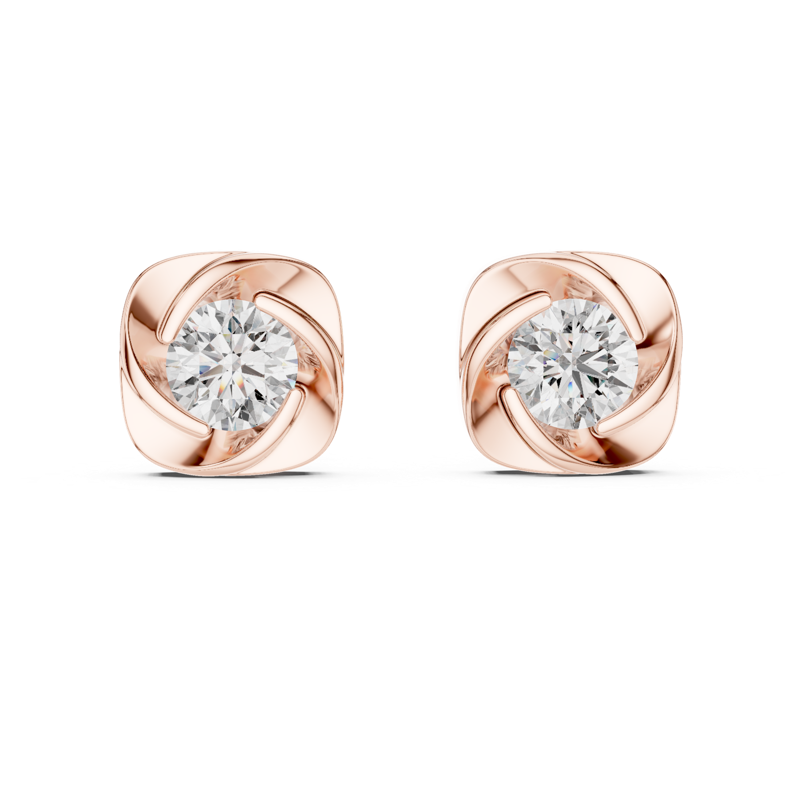 14K Solid Gold Lab Diamond Stud Earrings, Rose Gold, view 4