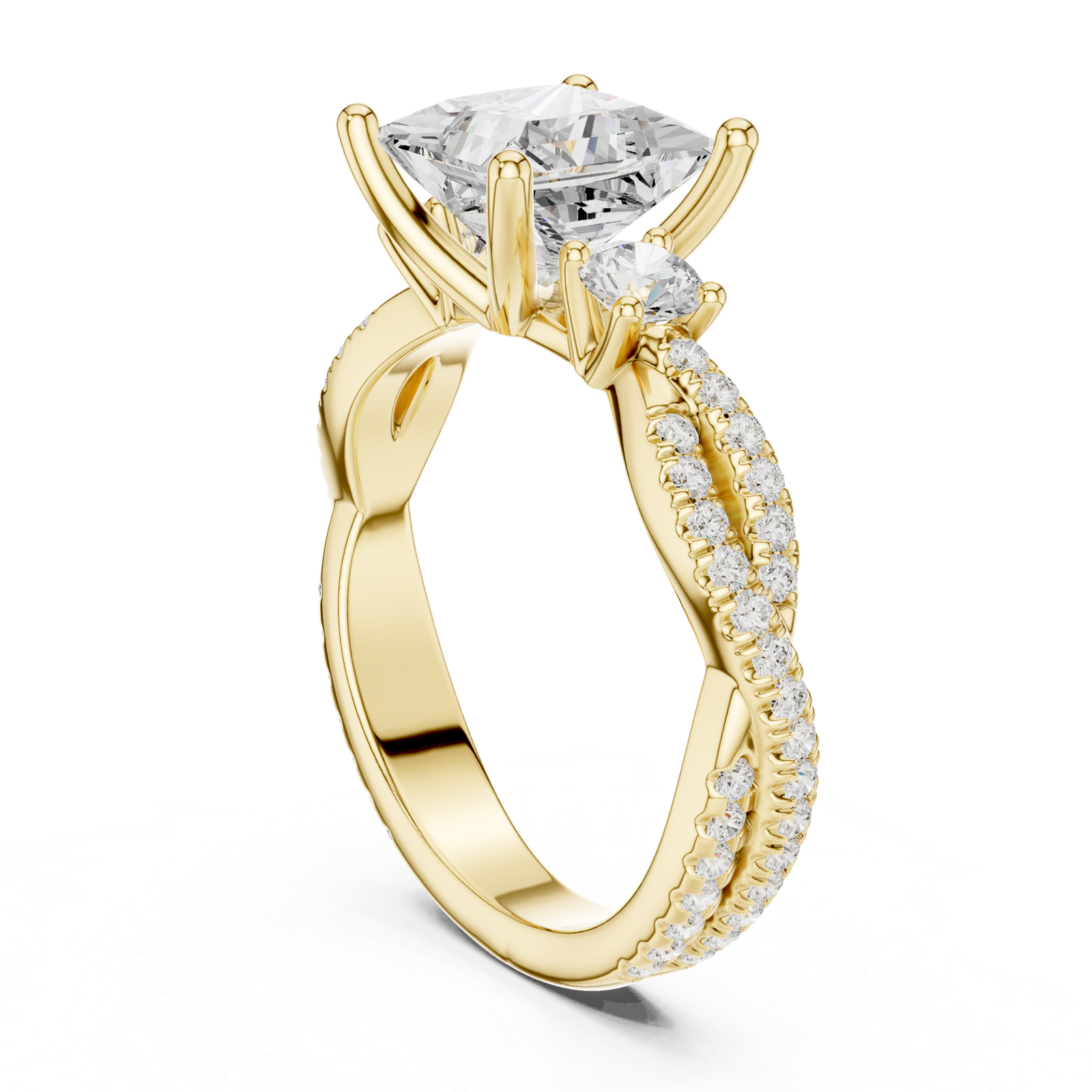 Gold Ring DDLR-281, Princess center stone, Yellow Gold, view 1