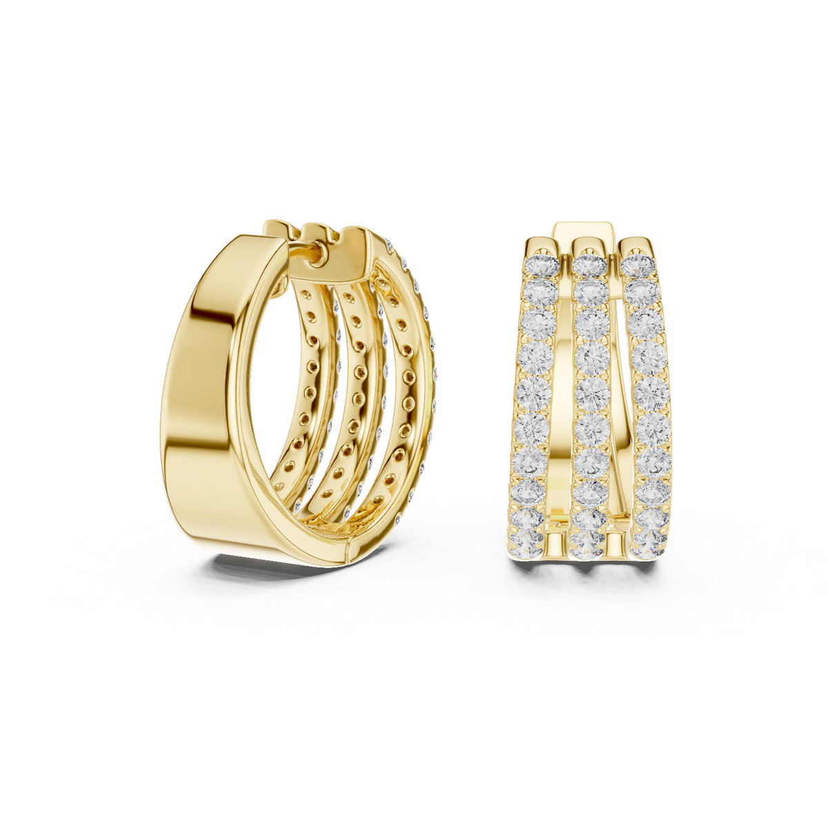 14K Solid Gold Lab Diamond Huggie Earrings, Yellow Gold, view 1