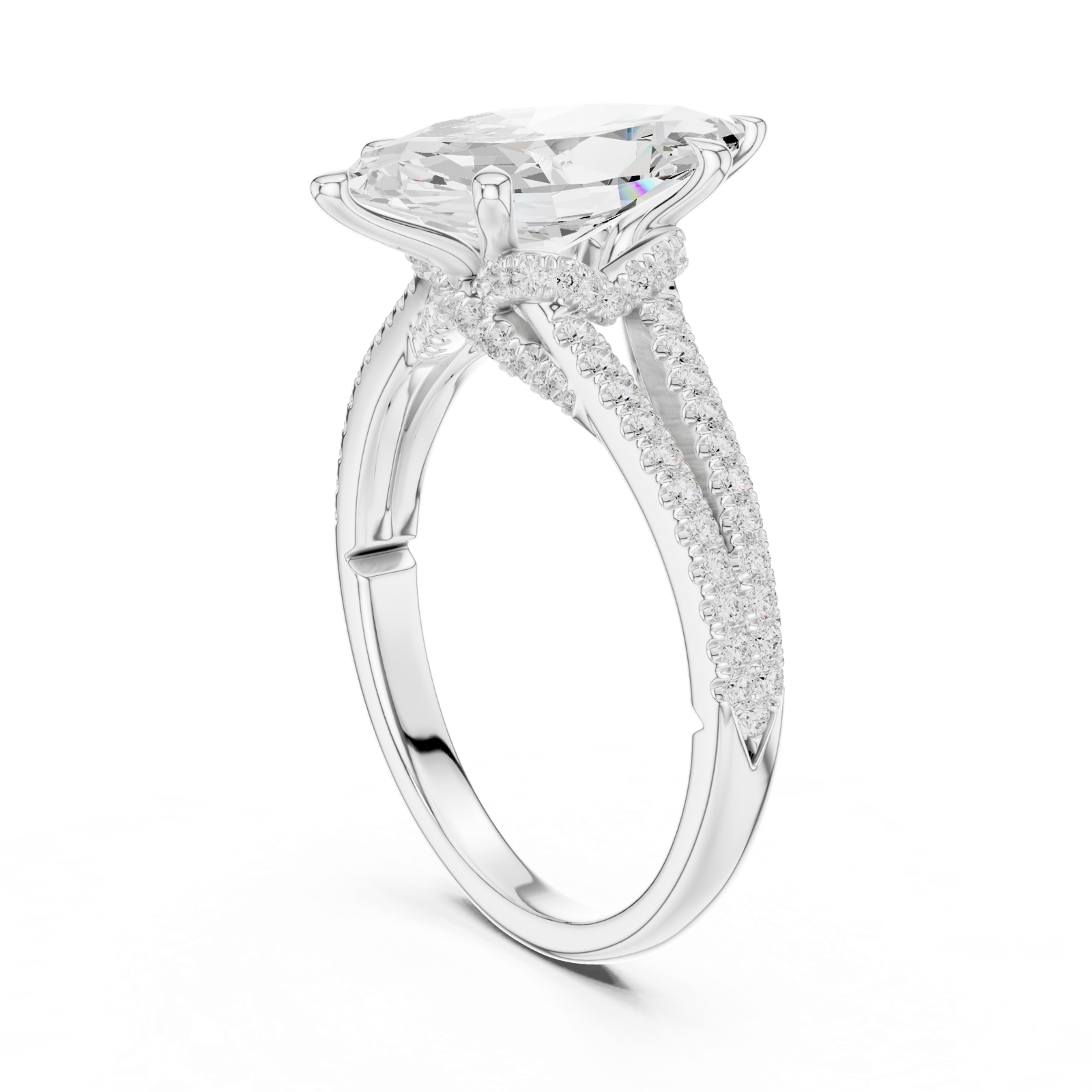 Gold Ring DDLR-252, Marquise center stone, White Gold, view 1